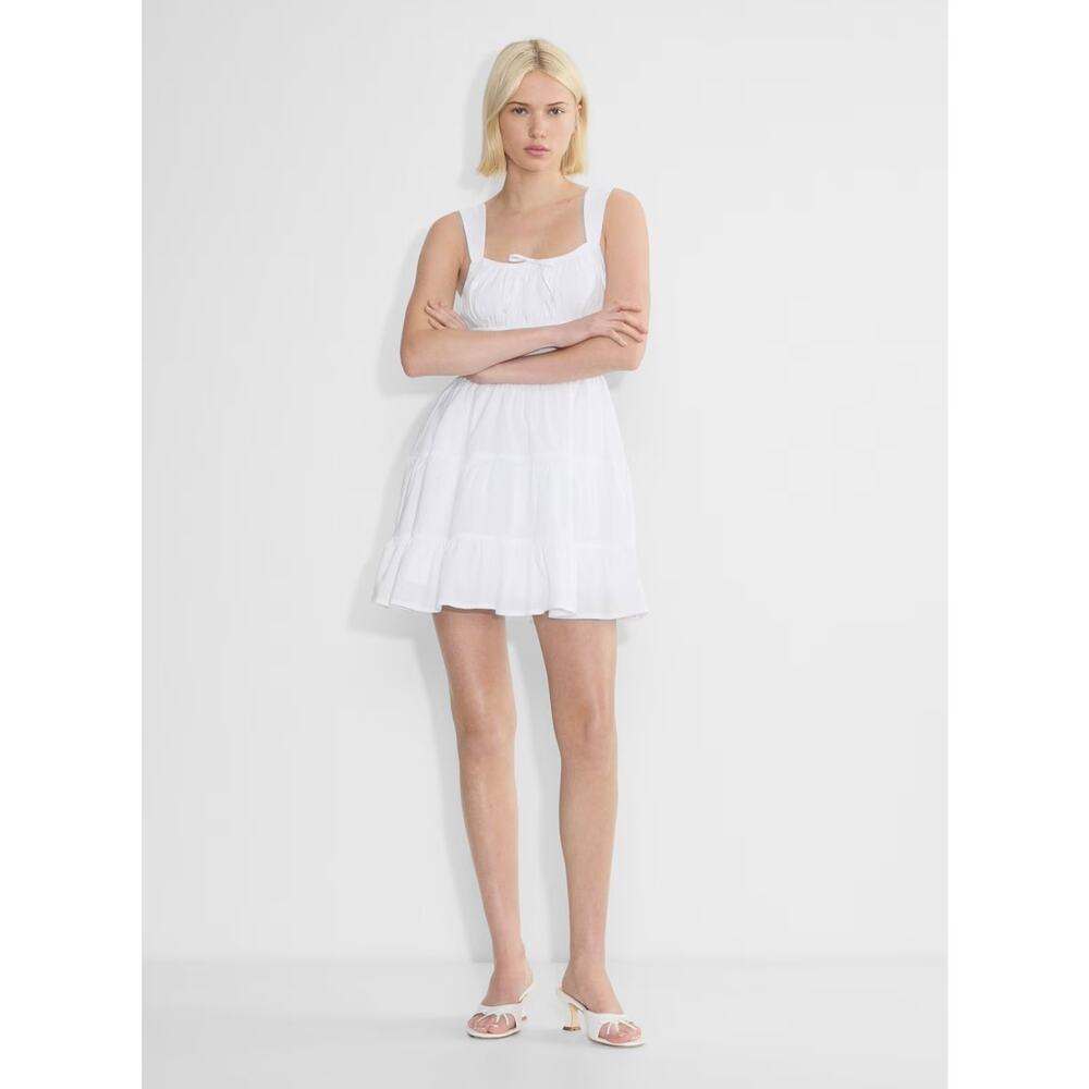 Aritzia Sunday Best Martine Poplin Dress Size XS White Tiered Mini Cottagecore